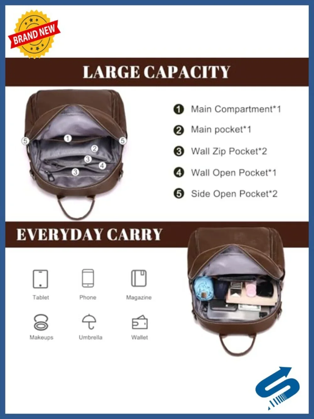 Genuine Leather Convertible Backpack Purse Women Anti Theft Travel Work Bag